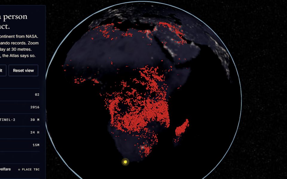 The Uthando Atlas: Africa at night on a 3D globe